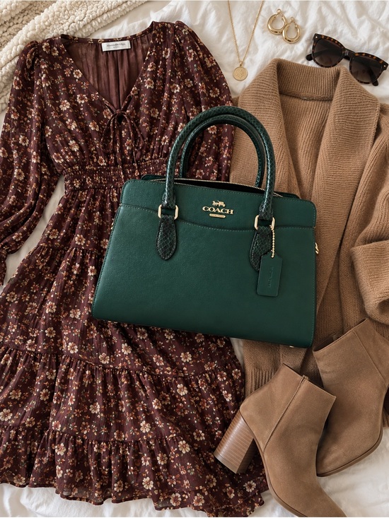 Coach Handbags - COACH Darcie Carryall Green Leather Satchel with Gold Hardware